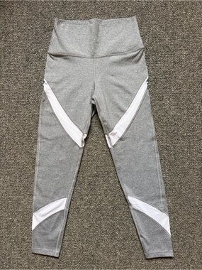Aerie Gray Leggings with White Mesh Cutouts